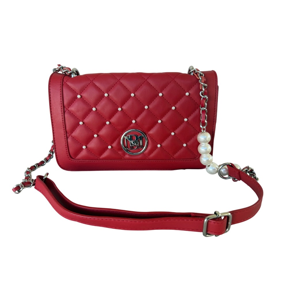 Studio Badgley Mischka Crossbody Bag Red New Quilted Pearl BM-4135 NWT